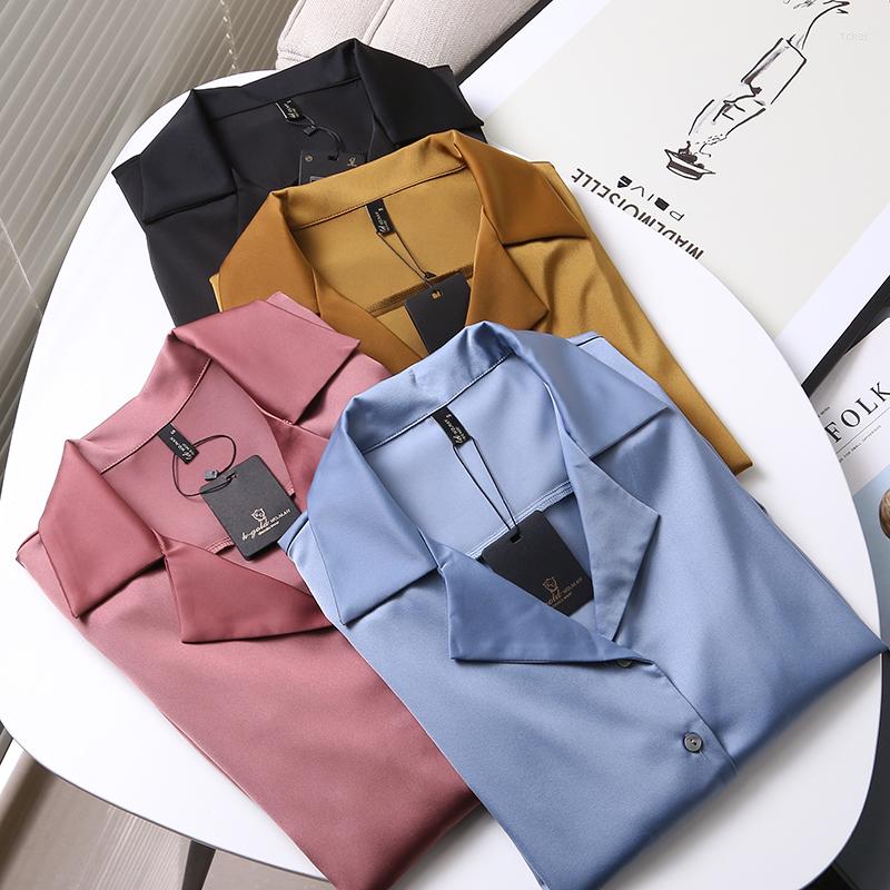 

Women' Blouses Temperament Commute Simple Blouse Women Suit Collar Silk Smooth Texture Pendant Casual Ladies Shirt, Pink