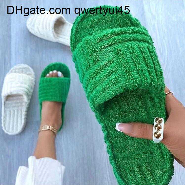 

qwertyui45 Slippers Slippers 2023 women new Luxury brand one-word thick-soled warm furry women's shoes embossed cotton drag outdoor all-match casual slippers 021723H, Rosy red