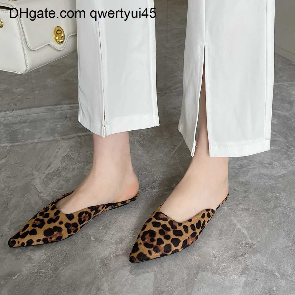 

qwertyui45 Black/Leopard Women Slippers Ladies Slides Mules Shoes Flat Heeled Flock Dress Shoes Woman 2023 New Arrivals Casual Outside Mule 021723H