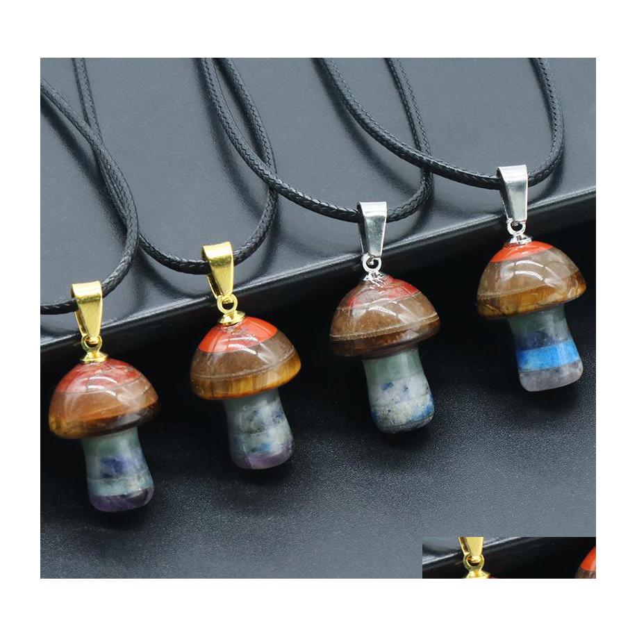 

Pendant Necklaces Natural Stone Carving Mushroom Shape Reiki Healing Chakra Crystal Necklace For Women Jewelry Drop Delivery Pendants Dh9Jl