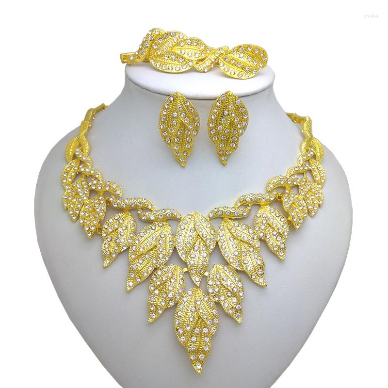 

Necklace Earrings Set Kingdom Ma Wedding Golden Jewelry Wholesale Fashion African Beads In Nigeria Africa India, Picture shown