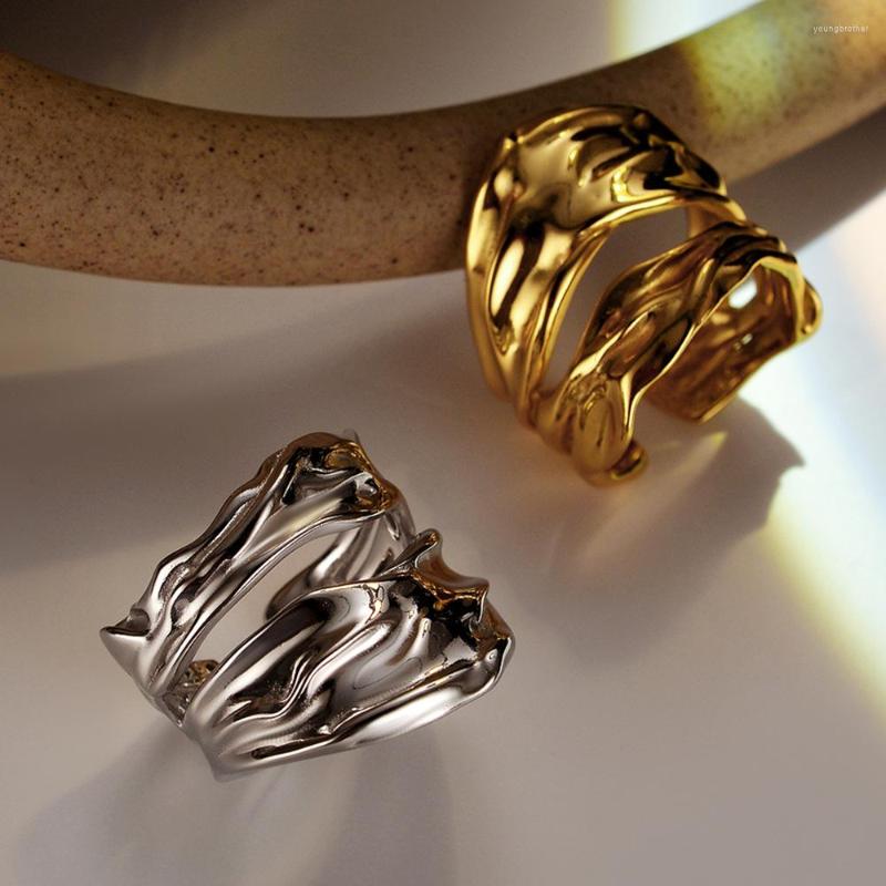 

Cluster Rings Small European And American Designers S925 Sterling Silver Hollow Origami Texture Ring Women's Ins Style Open