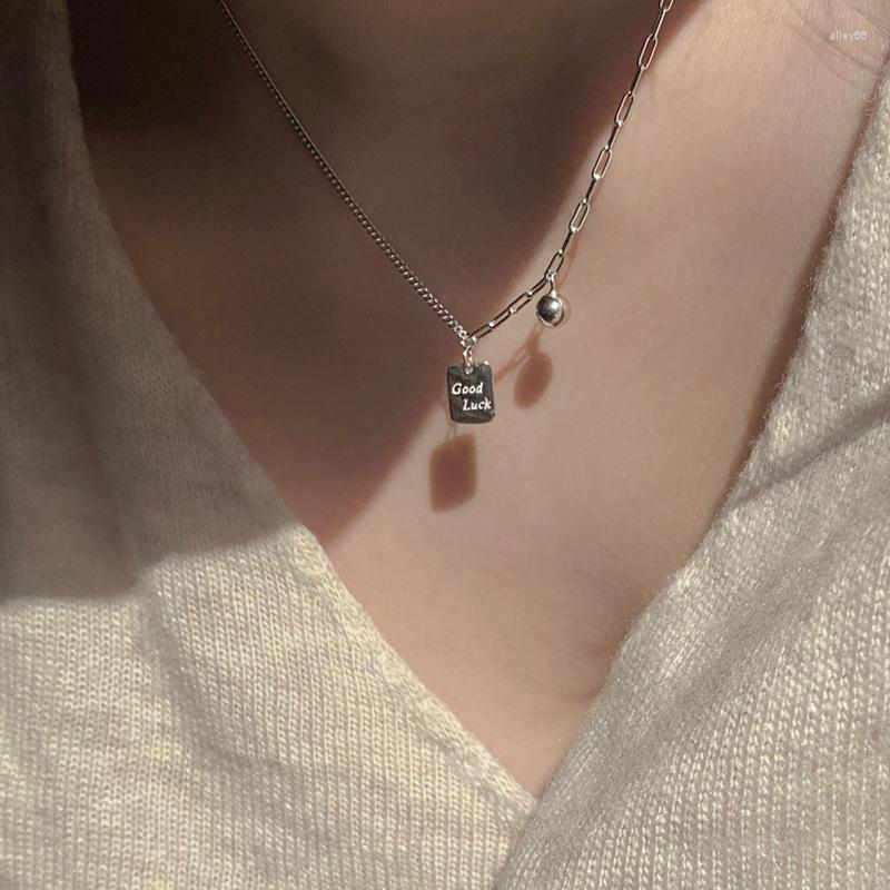 

Chains Good Luck Tag Pendant Necklaces For Women Stainless Steel Silver Color Clavicle Chain Choker Charm Korean Fashion Jewelry Gift
