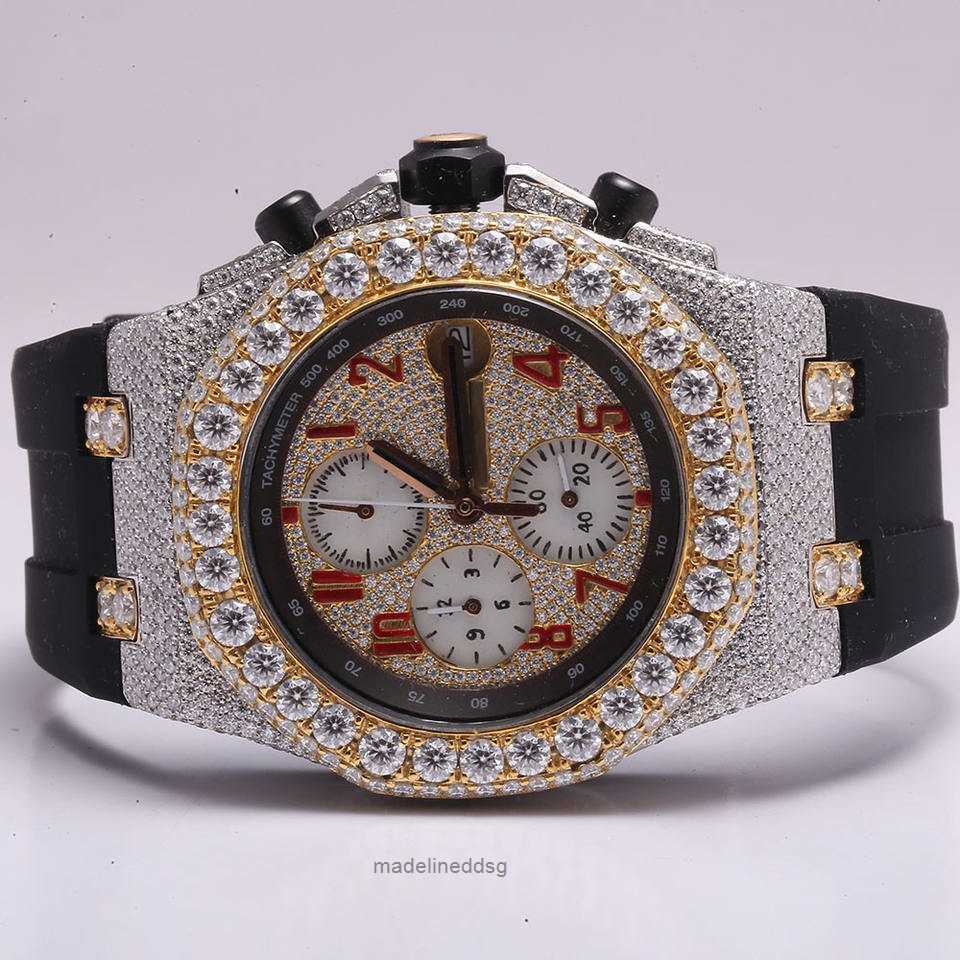 

High Quality Fashion Iced Out WatchesMens Wrist Luxury Round Cut Lab Gr HAOX