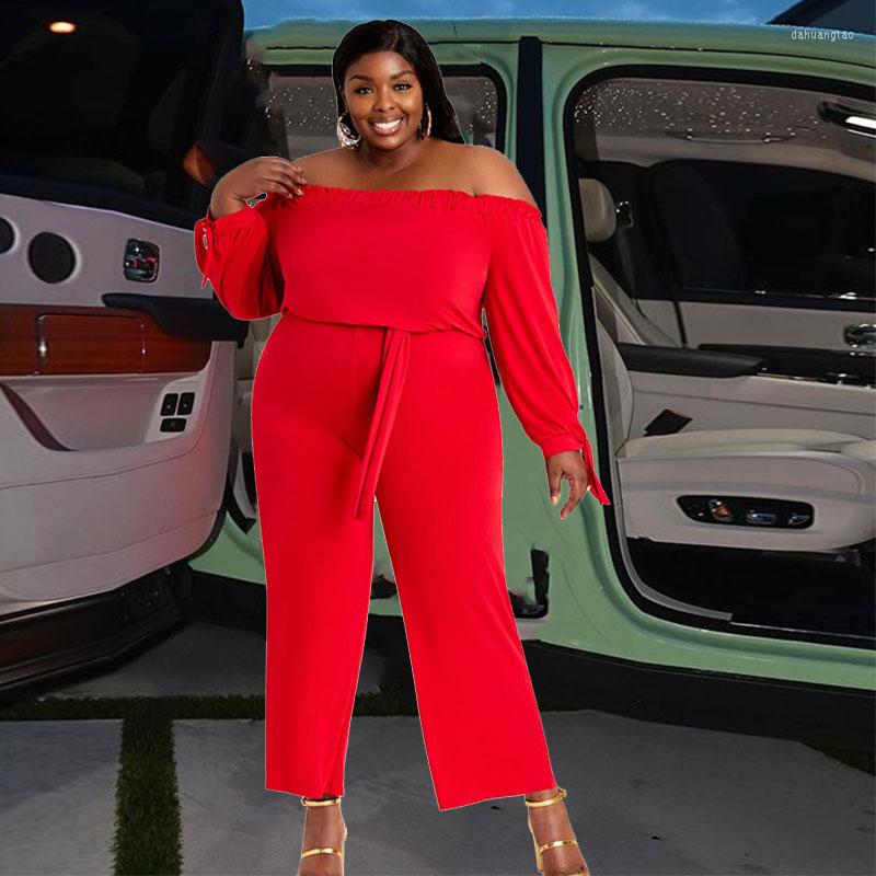 

Pants Women Jumpsuit Long Sleeve Off Shoulder Jumpsuits Sexy One Piece Outfits With Sashes Plus Size Wholesale Drop, Black
