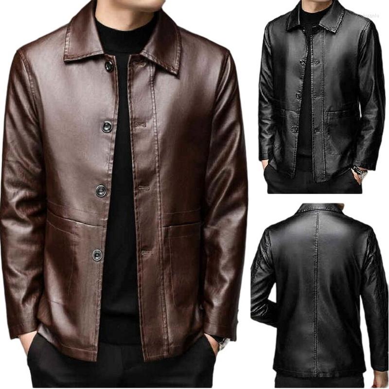 

Men's Fur Men's Plush Velvet Leather Jacket Winter Overcoat Lapel Single-Breasted Coat Keep Warm Clothing, Auburn