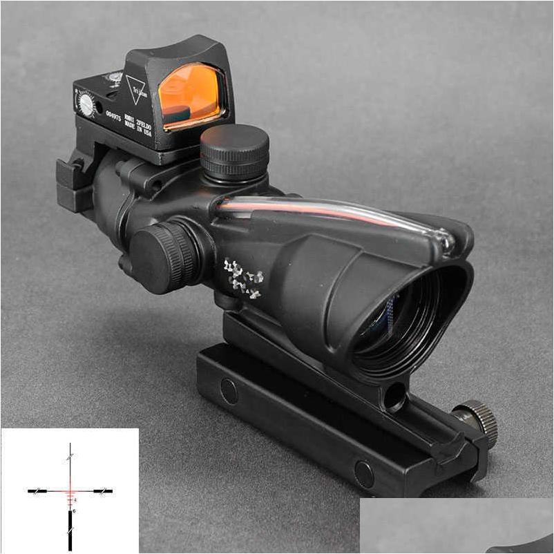 

Scopes Tactical 4X32 Prism Fiber Rifle Optics Scope With 1X Red Dot Sight Weaver Picatinny Mount Base Hunting Shooting Airsoft Rilfes Dhasf, As show