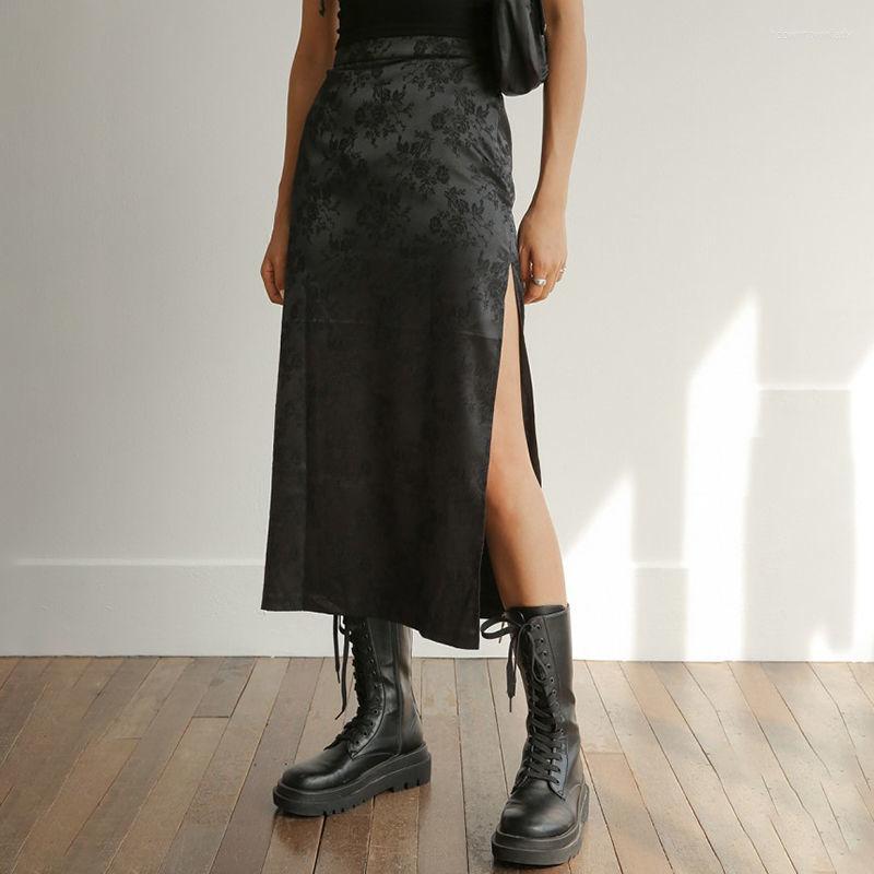 

Skirts Women Slit Long Skirt Korean Fashion Dark Pattern Jacquard Sexy High Waist Summer Casual Y2k Clothes Ropa Mujer Faldas Largas, Picture shown