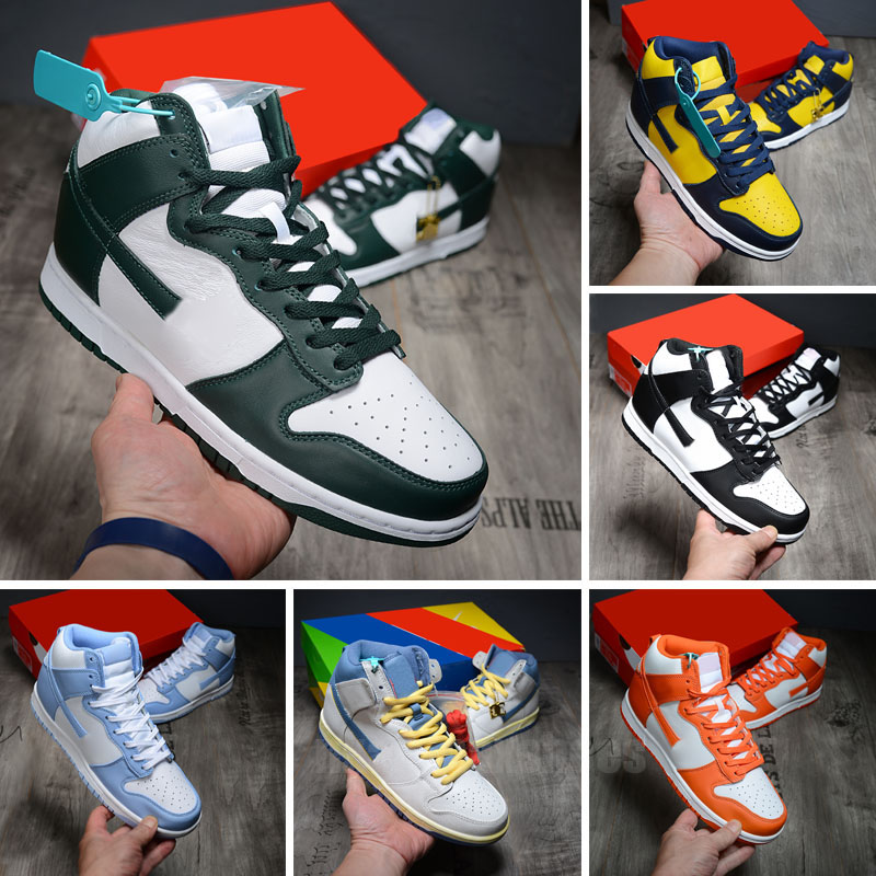 

Dunks High Mens Womens OG Running Shoes Designer SB Team Red University Blue By Any Means Vast Grey Game Royal Varsity Purple Trainers casual Sneakers, Color 1