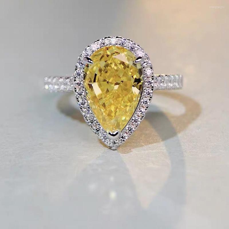 

Cluster Rings Cut Advanced S925 Silver 7 11 Water Drop Full Diamond Inlaid 5- Yellow Ring Female