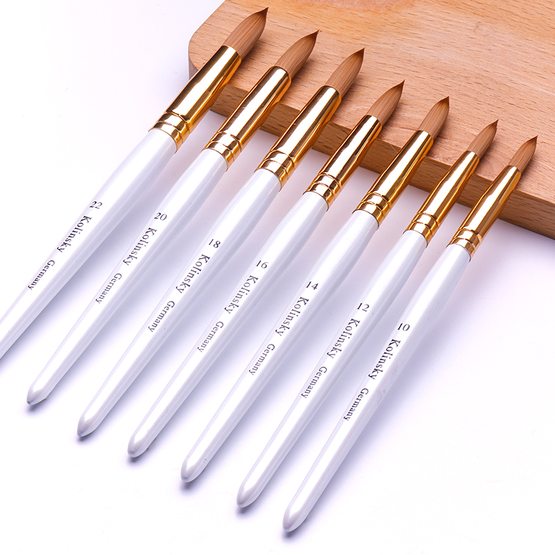 

Acrylic Nail Brush Glod and White Nail Art Mink Brush Wood Handle Gel Builder Manicure Brush Drawing Tools