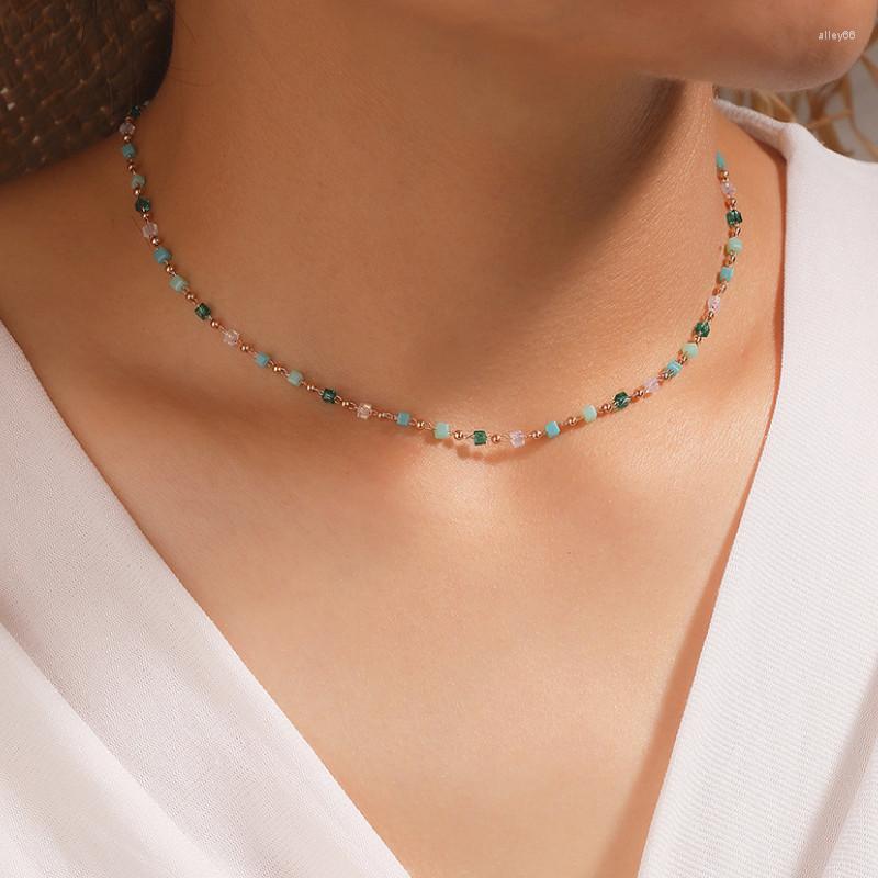 

Choker Women Clavicle Chain Sweet Green Beaded Round Bead Necklace Accessories