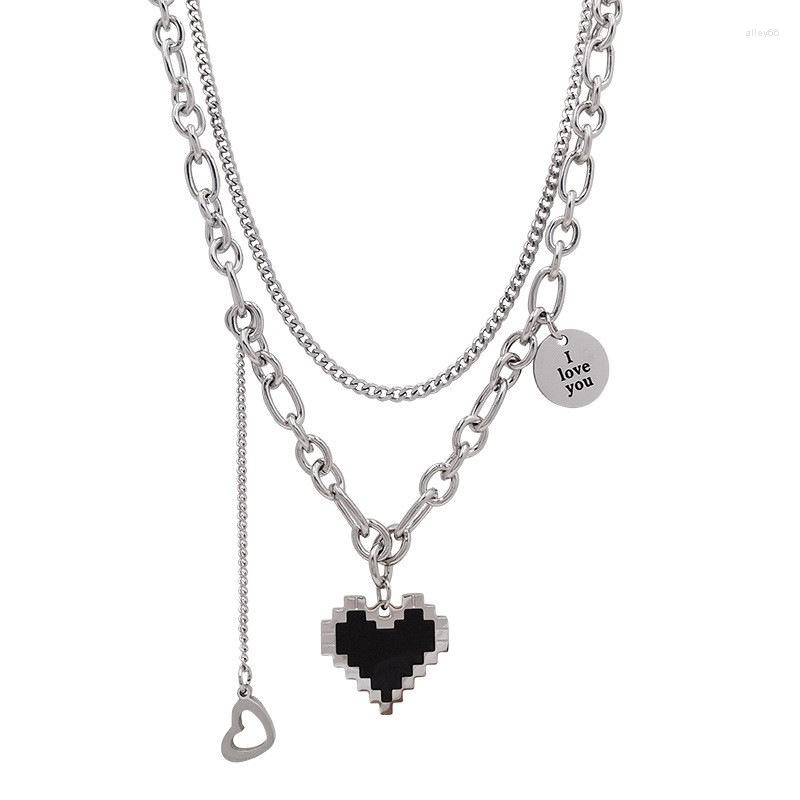 

Chains 2023 Mosaic Black Heart Pendant Necklaces Women Fine Double Link Chain Metal Party Necklace Jewelry Gift Lovers