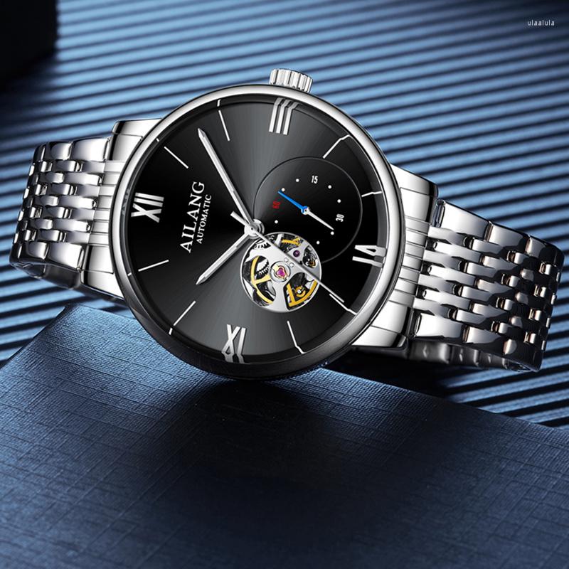 

Wristwatches The AILANG Watch Men's Automatic Mechanical Hollow Waterproof Fashion Business Trend, 1-black-sliver