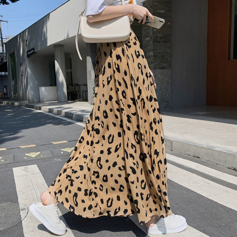 

Skirts 2023 Arrival Summer Korean Style Women Loose Casual Leopard Print Aline Midcalf Skirt Elastic Waist Chiffon P496 230217, Black