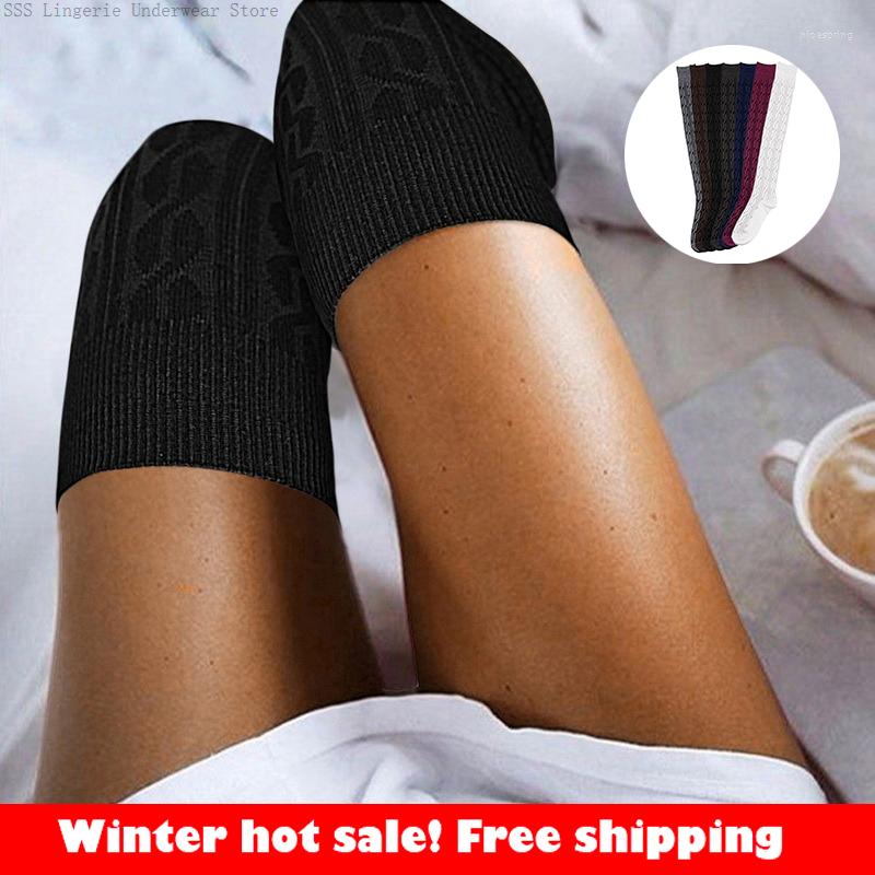 

Sports Socks Women's Stockings Gaiters Striped Long Thigh Winter High Warm Over Knee Soft Wool Stocking, Black