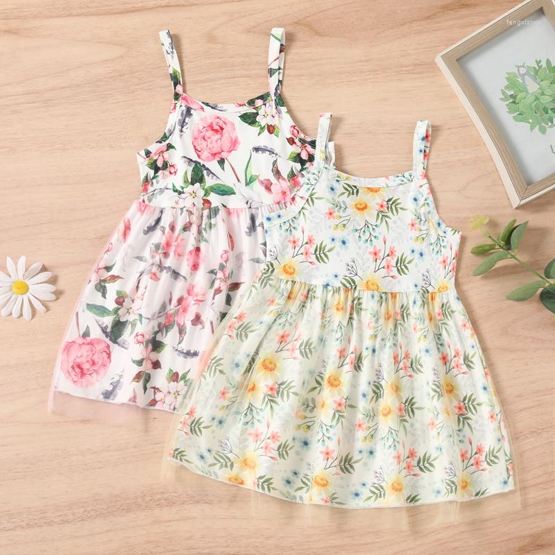 

Girl Dresses Boiiwant 3-24M Toddler Infant Baby Dress Floral Print Sleeveless For Girls Sling Cute Princess Summer Clothes, Yellow