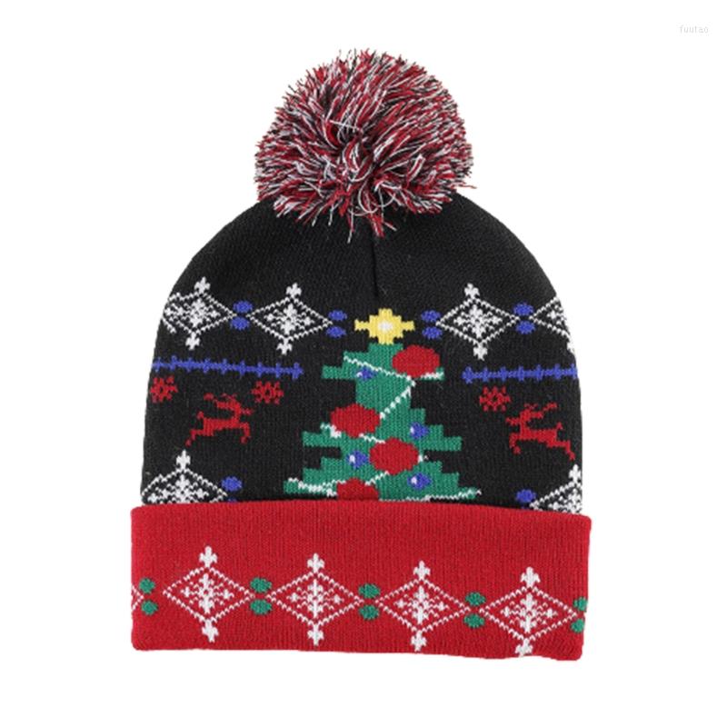 

Berets Sweet Children Elk Wool Hat Christmas Knitted With LED Light EarProtect All-match Winter For Xmas Halloween Year, Red