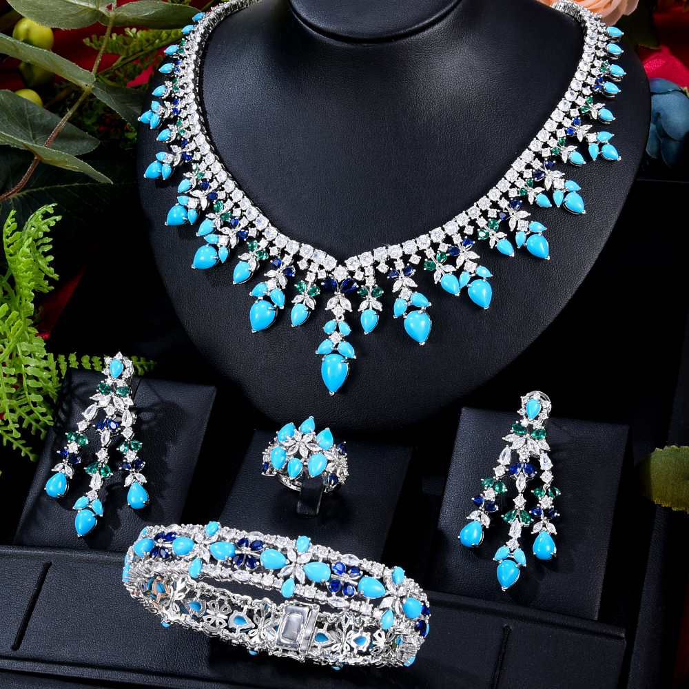 

Wedding Jewelry Sets GODKI Famous Brand Turquoise Luxury African For Women Party Zircon Crystal Dubai Bridal Set Gift 230216