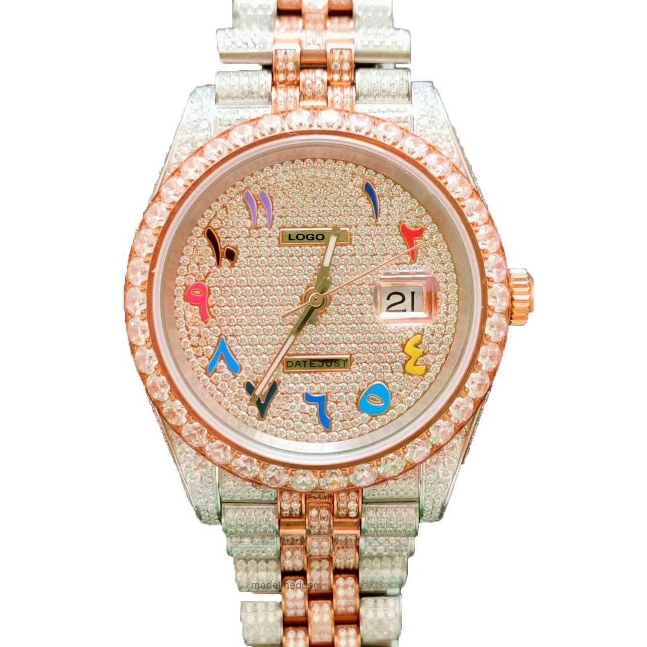 

High Quality Fashion Iced Out WatchesMens Wrist Luxury Round Cut Lab Gr FXQA