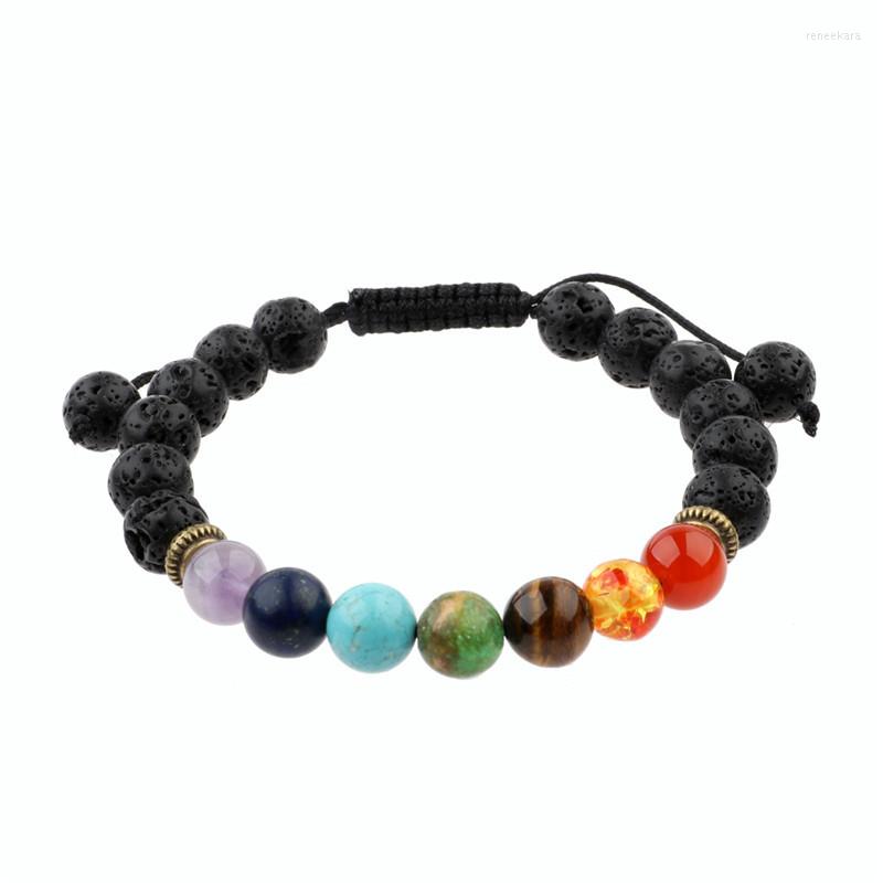 

Strand 7 Chakra Bracelet Men Wome Lava Rock Essential Oil Diffuser Braided Natural Stone Yoga Beads Bracelets