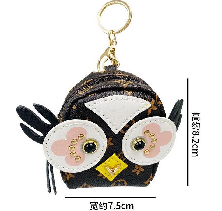 

6style Creativity Owl Coin Purse Keychain Pendant Charm Jewelry Keyring Holder PU Leather Flower Grid Designer Metal Key Chain