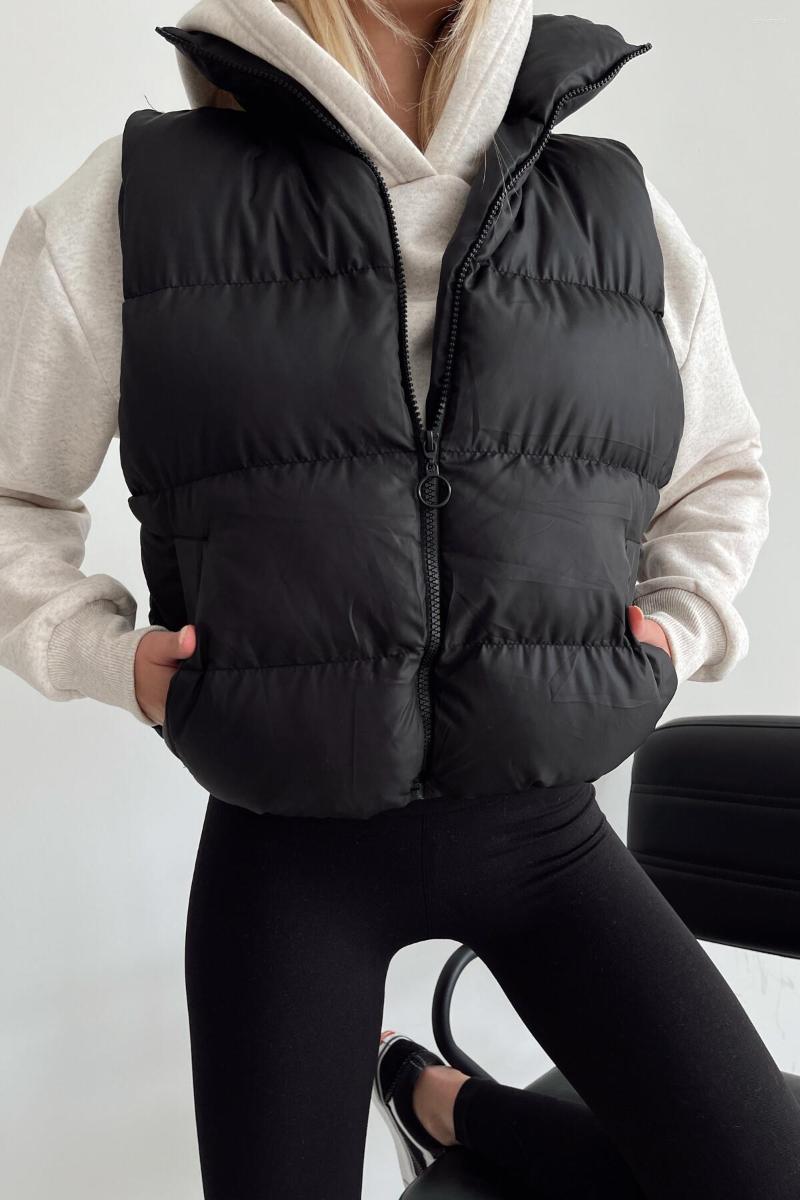 

Women' Jackets Fashion Autumn Winter Streetwear Women Pockets Vest Casual Solid Color Cotton Coats Sleeveless Zipper Stand Collar, Beige