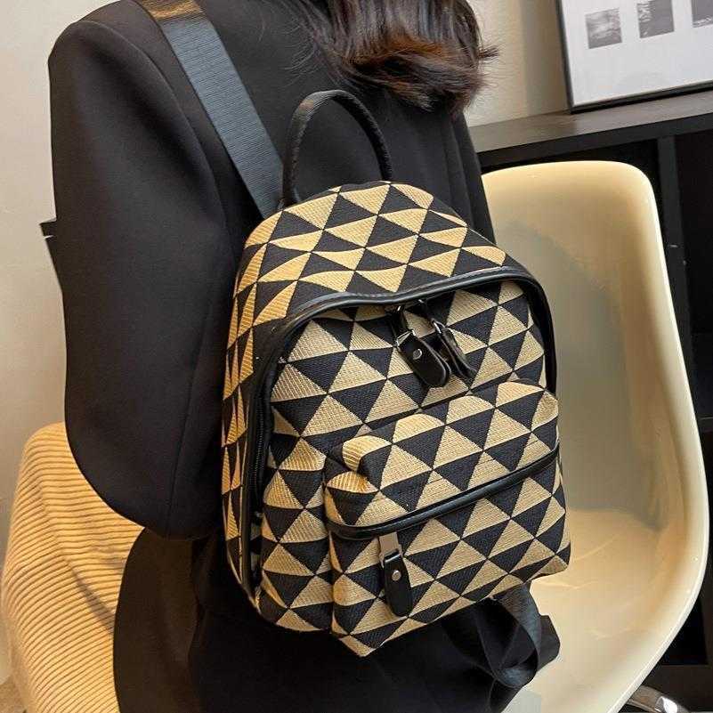 

popular niche design lattice bag new women's backpack messenger bag casual multi-purpose small backpack, Khaki11