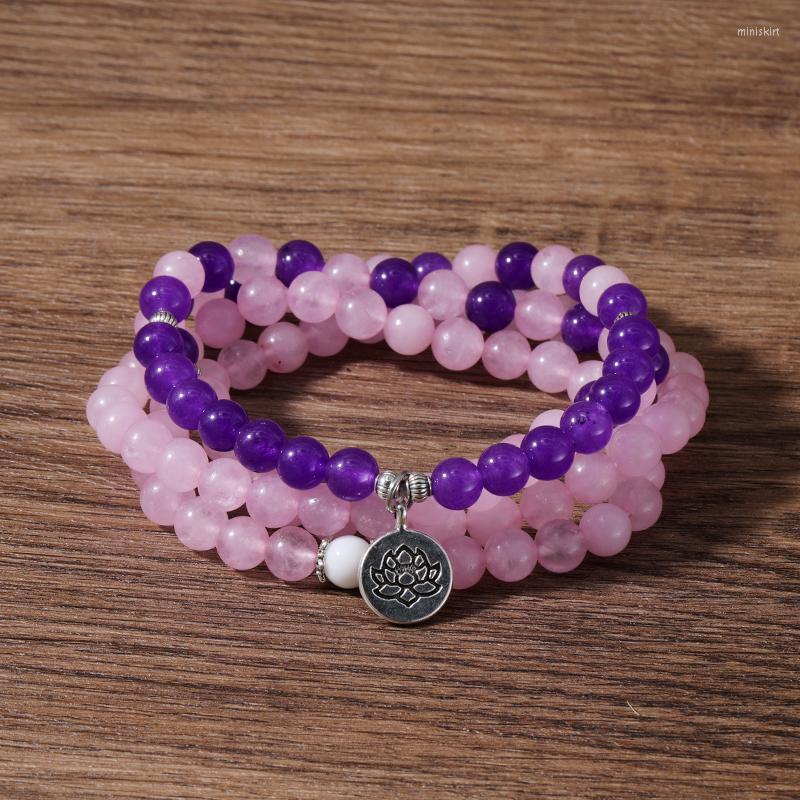 

Pendant Necklaces OAIITE Amethyst & Rose Quartz Stone Necklace Women Mala Bead Prayer Meditation Yoga Bracelet Healing Spiritual Jewelry