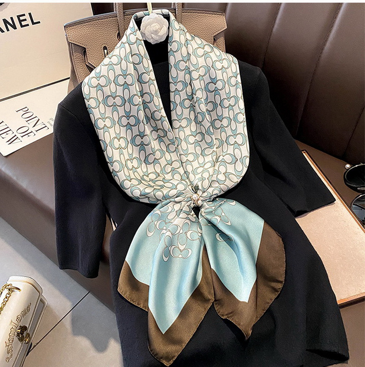 

2023 Spring autumn thin imitation silk scarf shawl female oversized 90x90cm square scarf mother everything neck guard decoration mural