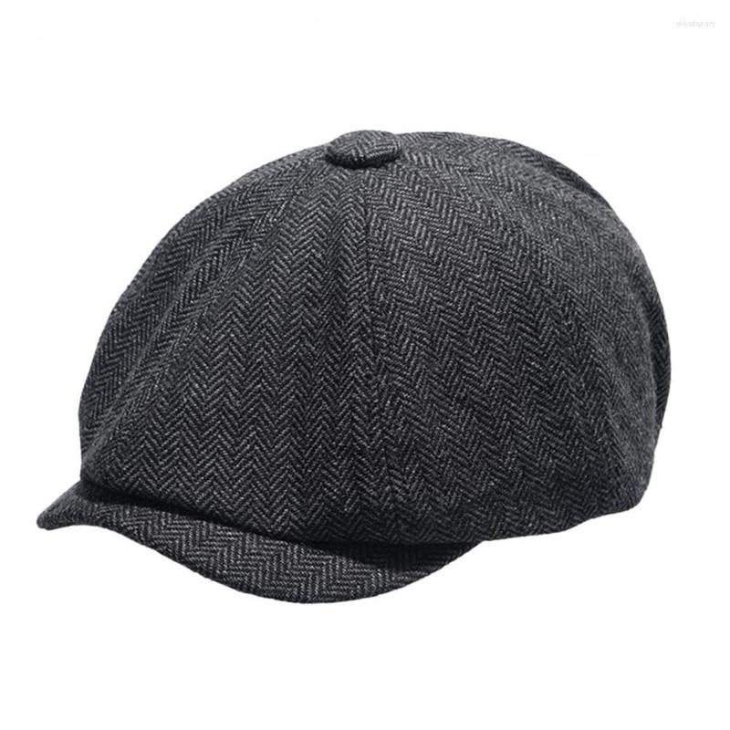 

Berets Men Beret Useful Pography Props Portable Herringbone Print Painter Hat For Trip, Black