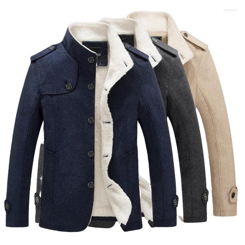 

Men's Wool Warm Thick Woolen Coat Lapel Parkas Jacket High-grade Stand Collar Velvet, Navy blue