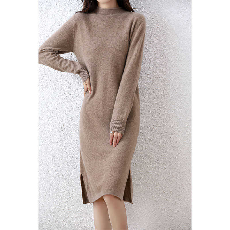 

Casual Dresses Tailor Sheep 100 Merino Wool Knitted Sweater Dress for Women WinterAutumn ONeck Female Dresses Long Style Jumper Girl Clothes Z0216, Gold camel