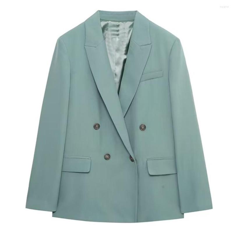 

Women's Suits Jenny&Dave 2023 Fashion Vintage Lake Blue Double Breasted Casual Blazers Women