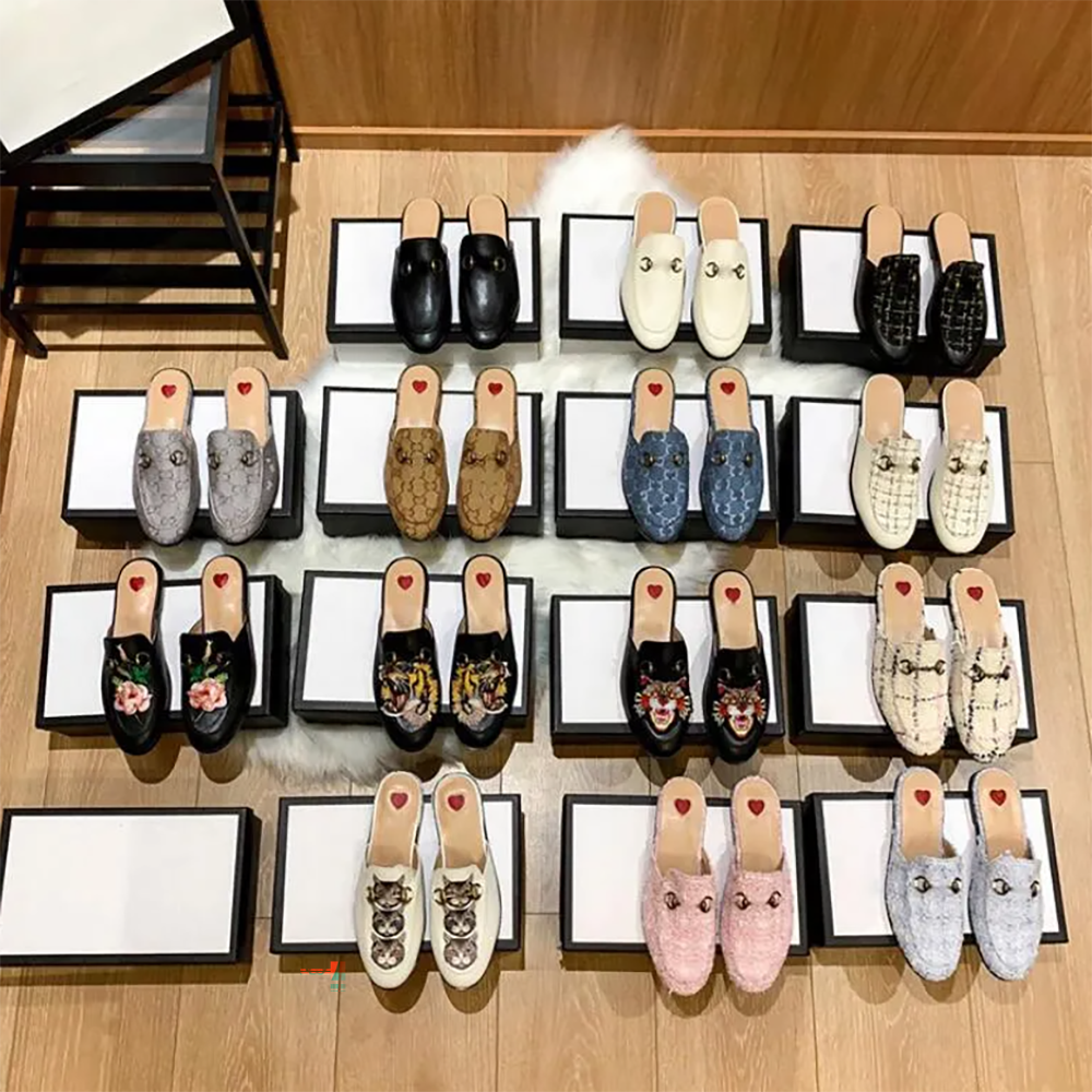 

Designer Mules Slippers Leather Sandals Casual Shoes Chain Shoe Women Loafers Horsebit Half Drag Princetown Metal Cowhide Slipper, 16