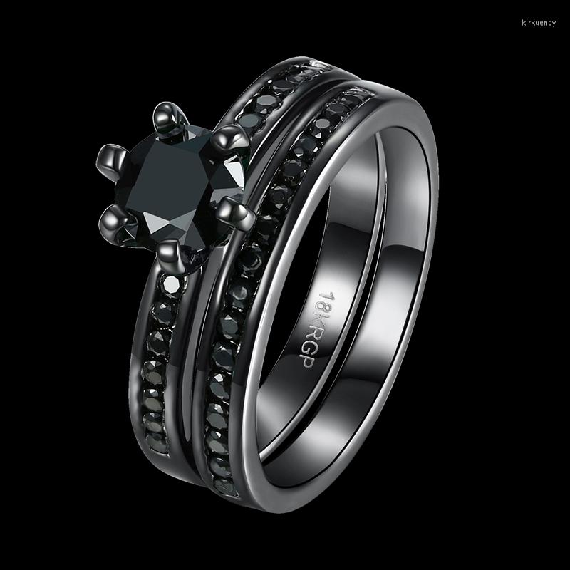 

Wedding Rings Individual Design Jewelry Black Cubic Zirconia Women's Set Gun Ring Size 6 7 8 R2011