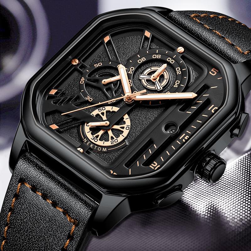 

Wristwatches Fashion High-end Men's Quartz Watch Trend Non-mechanical Hand Clock Male Luminous Waterproof Leather Belt Black WristwatchW