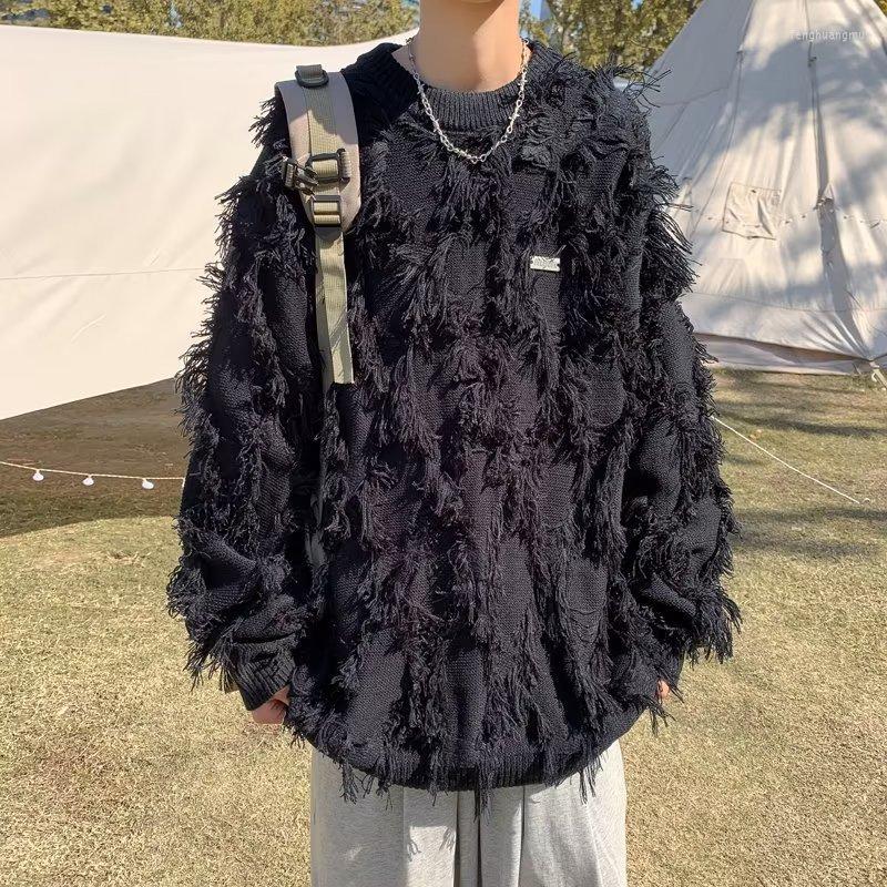 

Men's Sweaters ZCSMLL Tassel Round Neck Sweater For Men's Autumn Fashion Brand Loose Versatile Knitwear Pullover Long Sleeve Top Lovers, Black