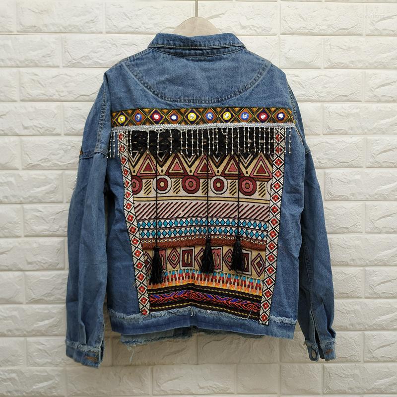 

Women's Jackets Jacket Women's Spring Denim For Women Floral Appliques Embroidery Vintage Coat Long Sleeve Outerwear Female Coatee Y775, Blue