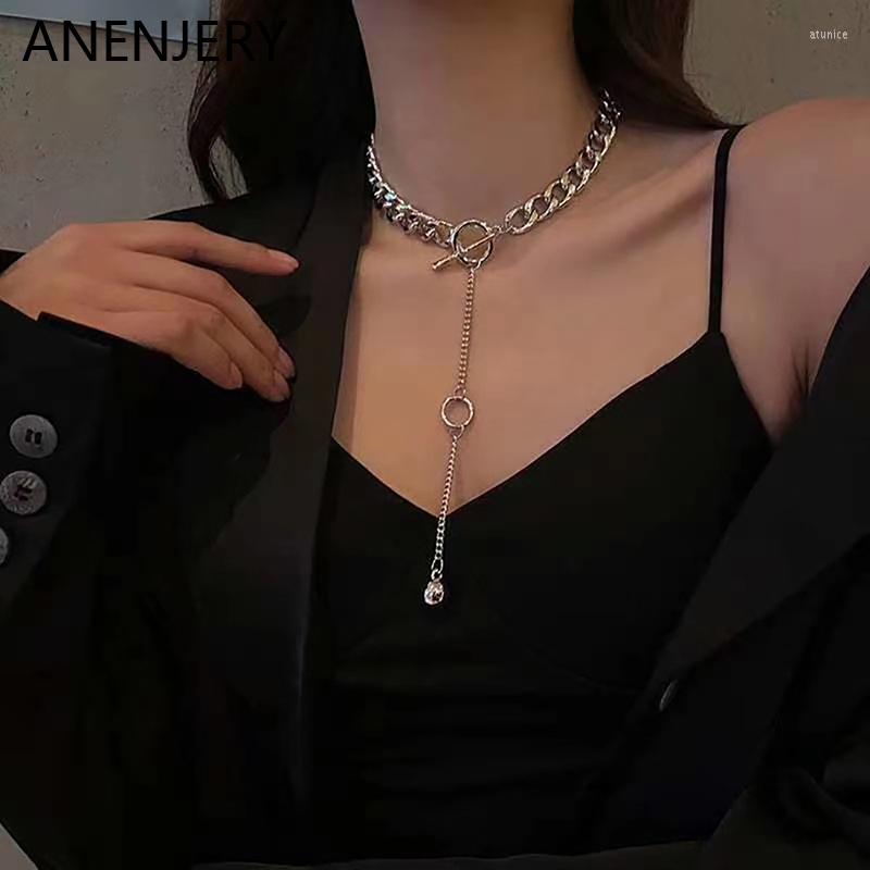 

Chains ANENJERY 316L Stainless Jewelry Personality OT Buckle Tassel Clavicle Necklace Hip Hop Party Women's Gift