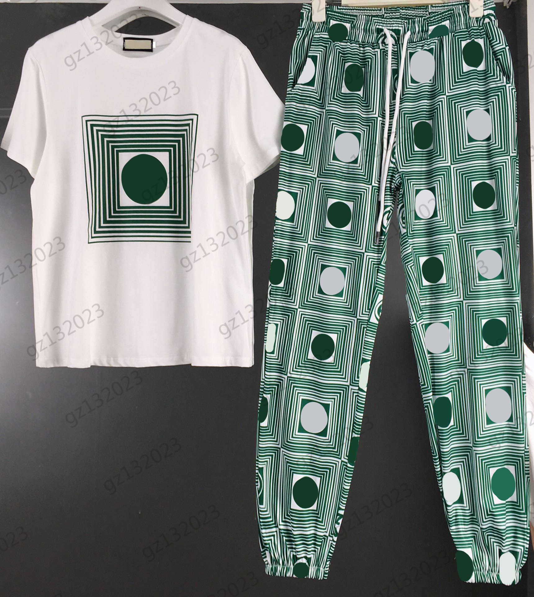 

Ringer Logo Printing Two Piece Pants Crew Neck Short Sleeves Simple Casual Cotton T-shirt Polka Dot Printing Loose Sweatpants Plus Size Woman Two Pieces Set