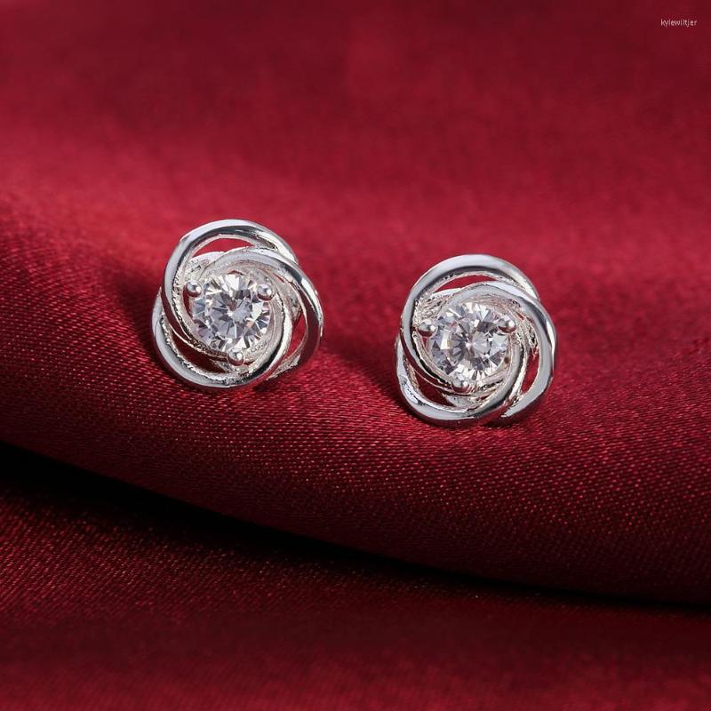 

Stud Earrings Fashion Silver Plated Pattern Zircon Round For Women Accessories Gift