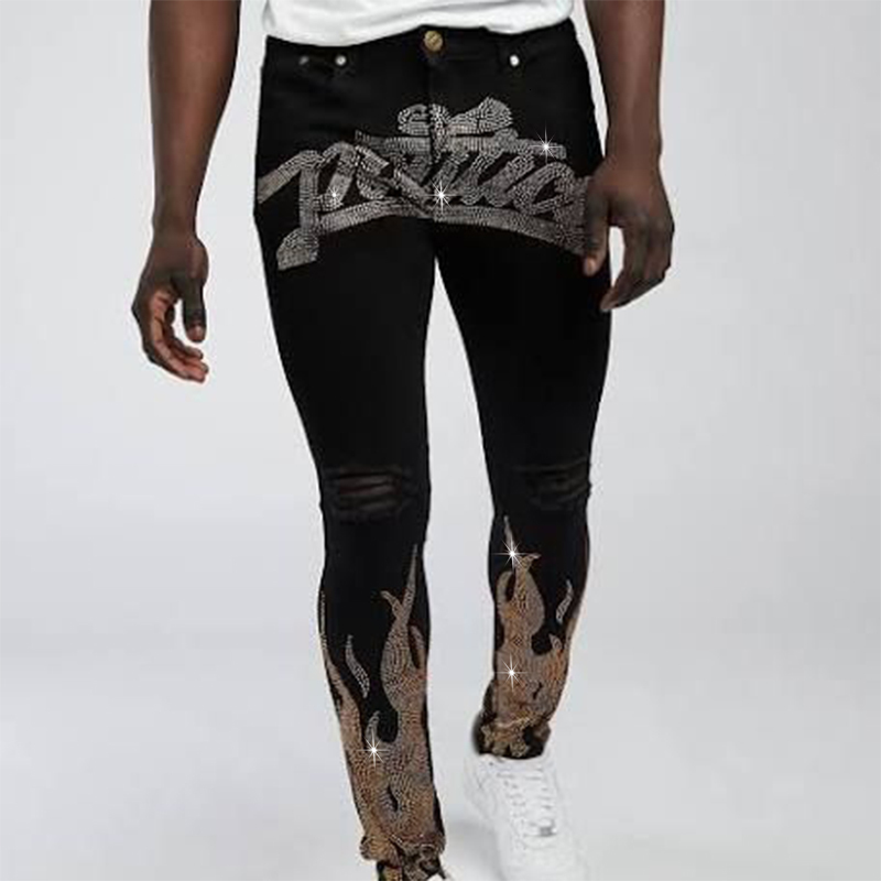 

Men's Jeans Stretchy Black Skinny Punk Youth Streetwear Biker Pants Hole Slim Fit Denim Pencil Trousers For Man 230216, Tz013