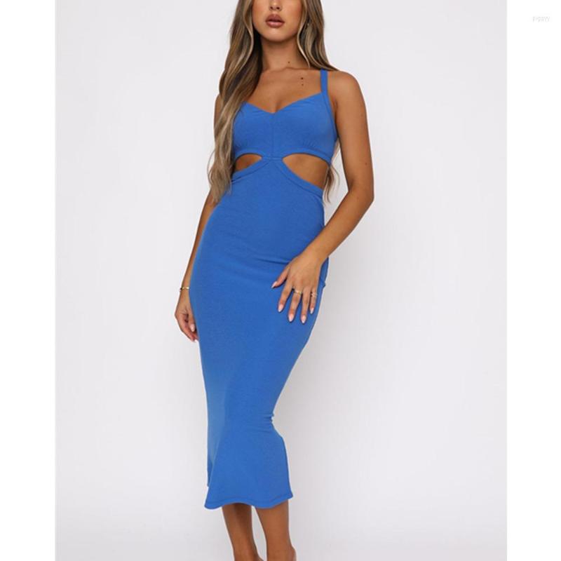

Casual Dresses Summer Fashion Party Dress Women Spaghetti Straps V Neck Backless Cutout Bodycon Sexy Ladies Solid Slim Suspender Vestidos
