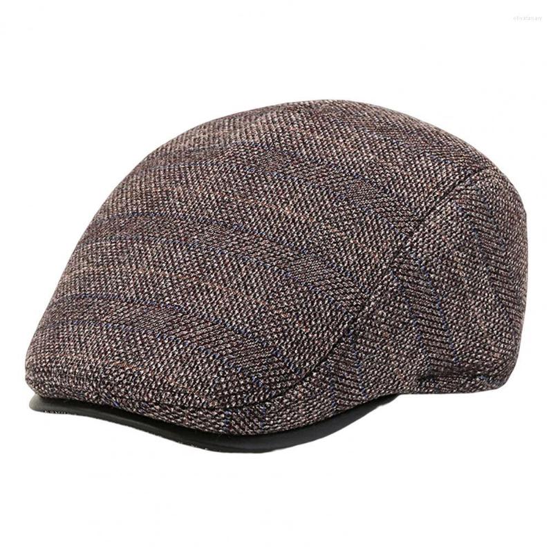 

Berets Beret Hat Plaid Print Earflap Thickened Fleece Lining Short Brim Winter Flat Peaked Mid-aged Men Painter Forward, Black