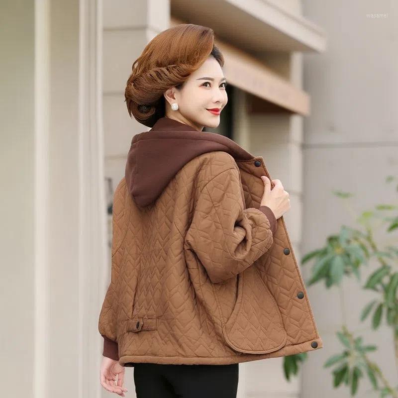 

Women's Trench Coats Autumn Winter Hooded And Velvet Cotton Jacket Women 2023 Loose Coat Fashionable Mother Outfit Clip Top M671, Coffee plush