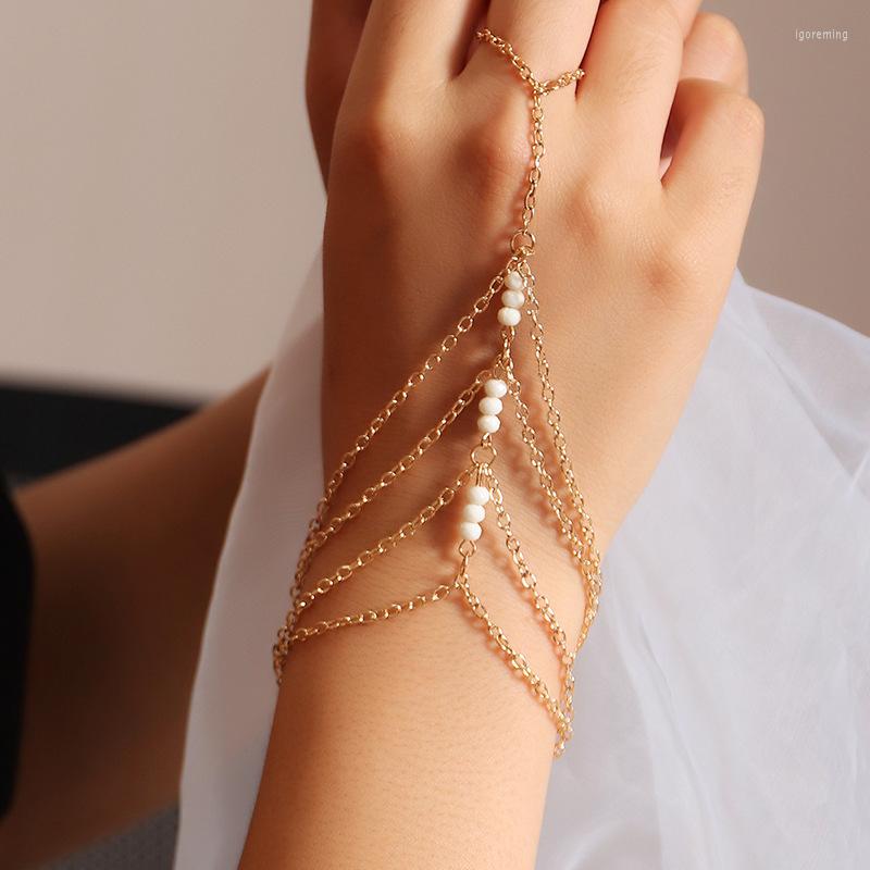 

Charm Bracelets Personality Trend Bracelet Golden Thin Chain Multi-layer Finger Fice Bead Beach Accessories Women Wrist Bangle Bohemia