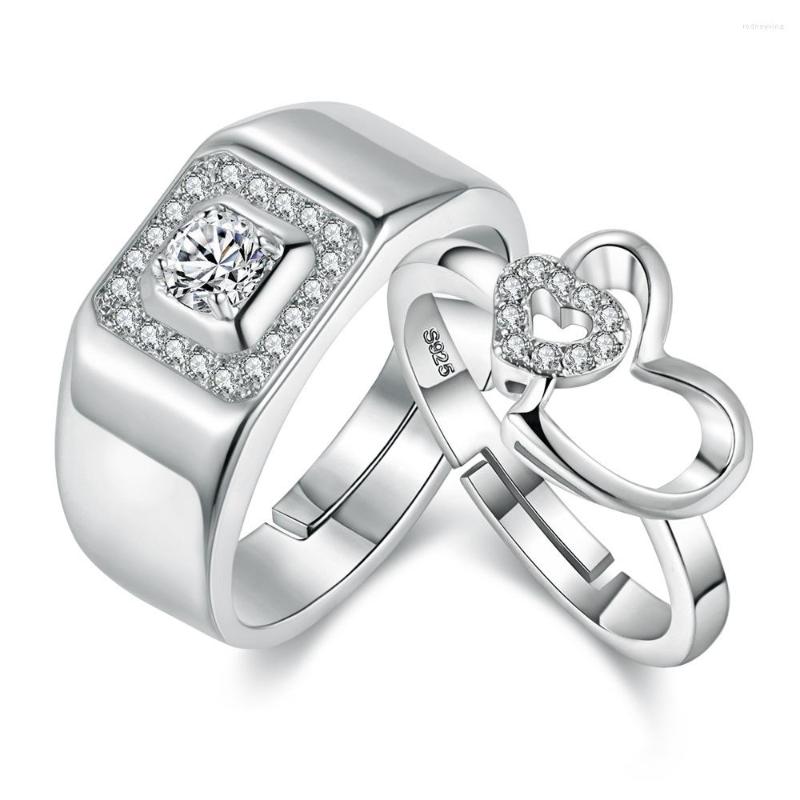 

Wedding Rings Men Women 1 Pair Copper Plated Silver Adjustable Open Fashion Crystal Couple Lover Finger Ring Jewelry Wholesale