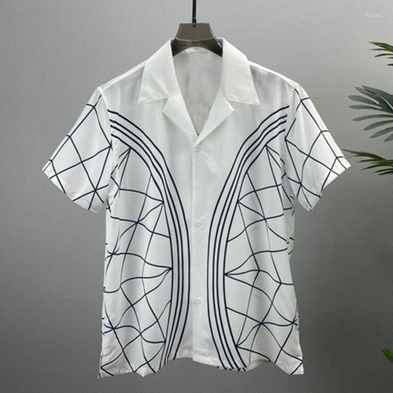 

Men's Casual Shirts Summer Contrasting Color Retro Print Shirt Short Sleeve Men Abstract Pattern Streetwear Camisa Masculina, Black