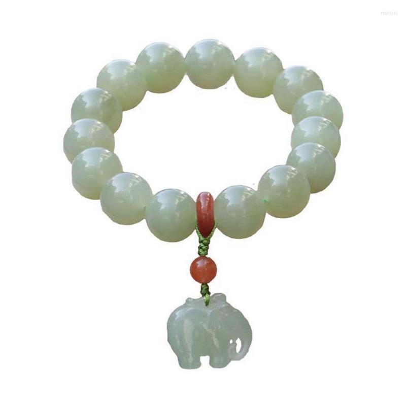 

Strand Women Jewelry Elephant Pendant Elastic Natural Stone Bracelet Agates Round Beads Rope Crystal Bangle